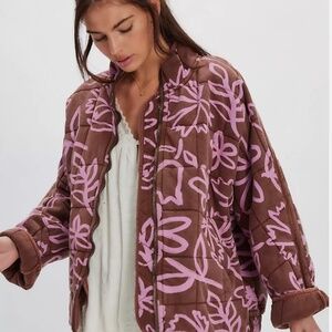 NEW FREE PEOPLE Printed Dolman Quilted Knit Chocolate Combo  Jacket NWT S